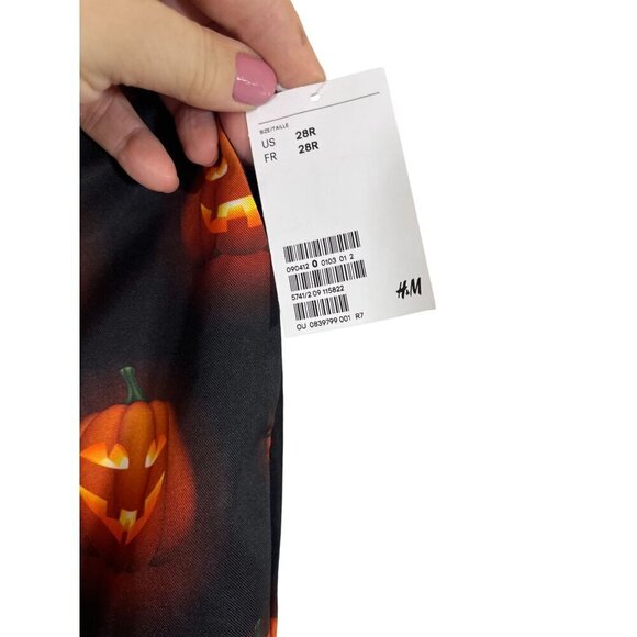 H&M Pant Men Black Halloween Costume Work Wear Orange Pumpkin Straight Modern 80 - Picture 2 of 9